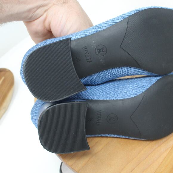 Vivaia Shoes Womens 6 Square Toe Chunky Heels Melody Pro Block Knit Pumps Blue - Picture 10 of 11